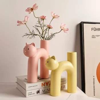 Nordic Creative Tubulare Pisica Vaza coreea Drăguț Desktop Vaza Ceramica Camera de zi Acasă Ornament Decor Cadou pentru Fete