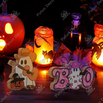 Putuo Decor 2pc Petrecere de Halloween Decoratiuni de Masă, Boo Jack-O'-Lantern, Masa din Lemn de Decor pentru Casa, 5 X 4 Cm
