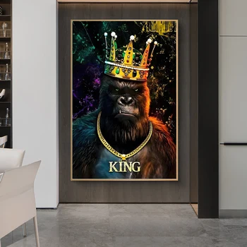 Gorila King Art Postere și de Imprimare Moderne Animal Panza Pictura Arta de Perete Decorative de Imagine pentru Camera de zi Decor Acasă Cuadros
