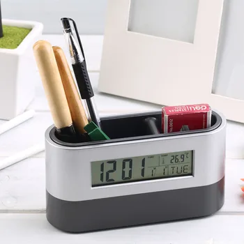 2 in 1 Multifunctional Digital Ceas cu Alarma Snooze Stilou Titularul Calendar de Afișare a Temperaturii Biroul de Acasă Cu Titularul Funcții