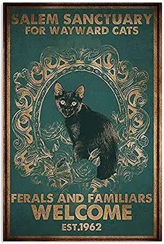 Pisica neagră Tablă de Metal Sign,Salem Sanctuar pentru aflata in Deriva Pisici,Vintage Poster Placa Semn pentru Casa Restaurant Bucatarie de Perete Decor Mai bun