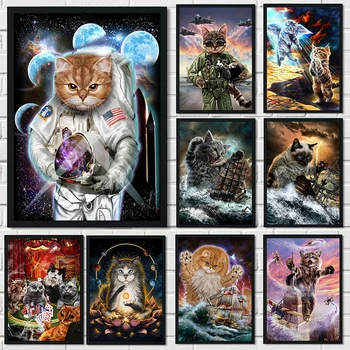 Astronaut Pisica Panza Pictura Abstractă Postere si Printuri Pisica se Joaca Poker Arta de Perete Imagine Cuadros Acasă Decorare Cameră Decor