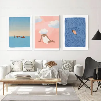 Panza Pictura Moka Pot Bucătărie Poster Yoga Perete Printuri De Arta Minime Acuarelă Albastru Fetele Cadouri Cameră Decor Acasă Unframe