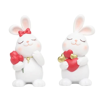 Rășină Bunny Statui Decor Acasă,Ziua Îndrăgostiților, Ziua De Nastere Cadouri De Nunta Pentru Ei, Iepurasul Ornament Decor Acasă Ușor De Instalat
