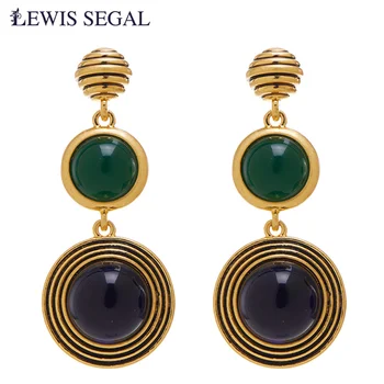 LEWIS SEGAL Verde și Rotund Negru cu Geamuri Cercei Stud pentru Femei de Lux Stil Medieval Bine de Bijuterii Placat cu Aur de 18K