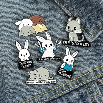 Iepuri Parc Email Ace Personalizate Carte Foarfece Bunny Pisici Brosa Rever Insigna Sac de Desene animate Bijuterii Cadou pentru Copii Prieteni en-Gros